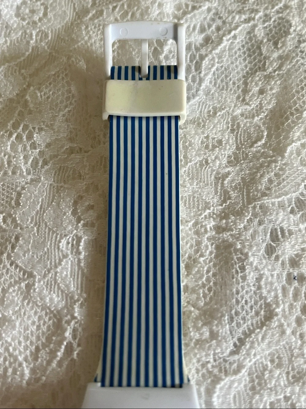 Willis White Watch with Blue Accents and Striped Band